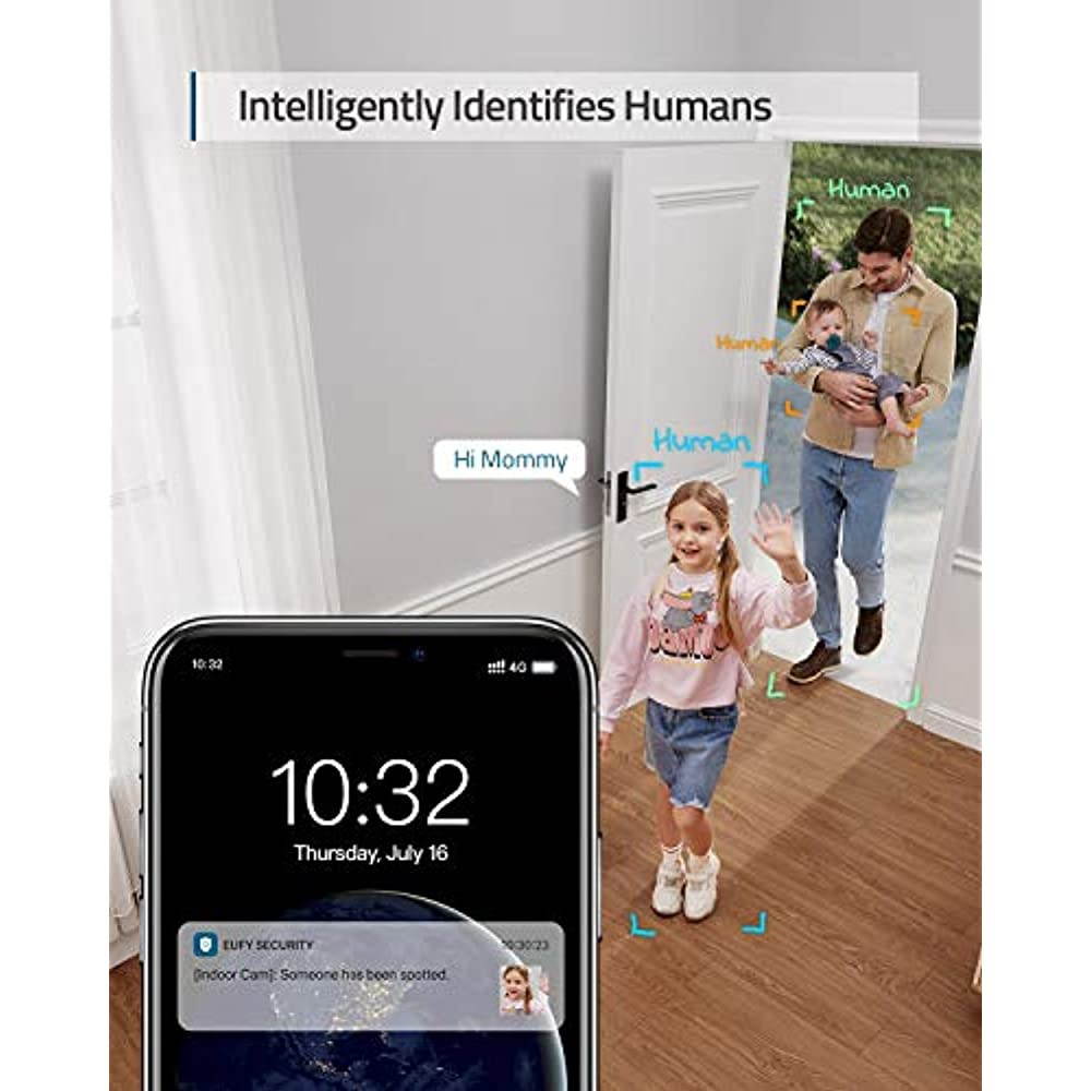 eufy Security 1080P Indoor Cam, Plug-in Security Indoor Camera with Wi-Fi, Human and Pet AI, Works with Voice Assistants, Night Vision, Two-Way Audio, HomeBase Not Required