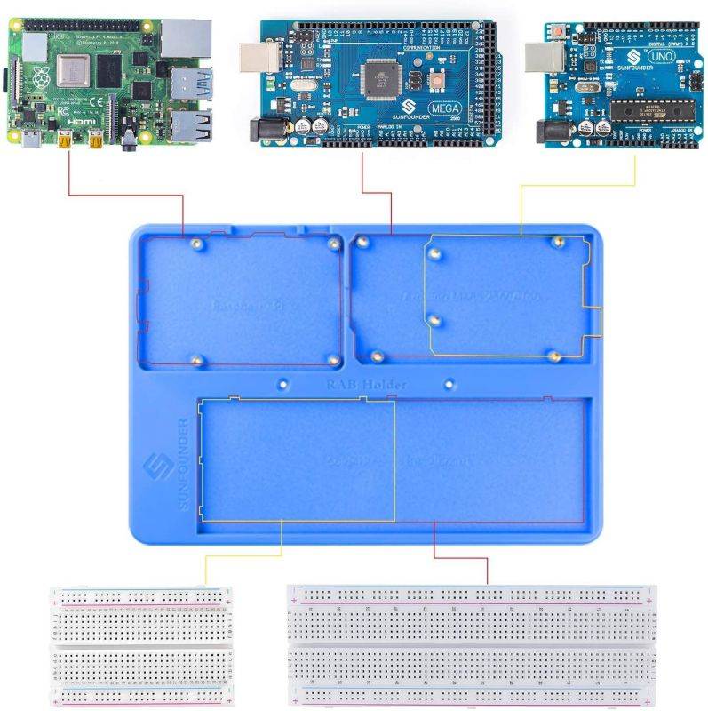 SunFounder RAB Holder Raspberry Pi Breadboard Holder 5 in 1 Base Plate with Rubber Feet with 120pcs Breadboard Jumper Wires