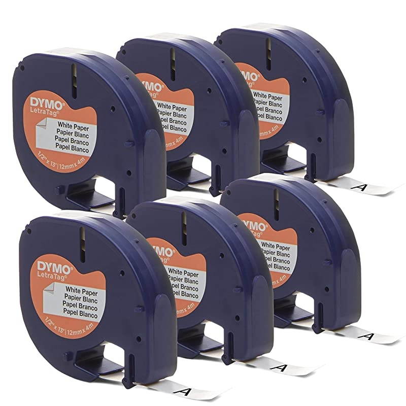 Authentic Lt Paper Labeling Tape For LetraTag Label Makers 12quot 12mm Black Print On White Tape 6Pack