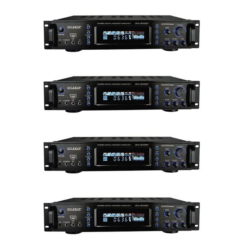 Studio Z 4 x SPA-3000BT 3000 Watt Digital Home Audio Sound System Hybrid Bluetooth AM/FM Radio Stereo Receiver and 2 Channel Amplifier (4 Pack)
