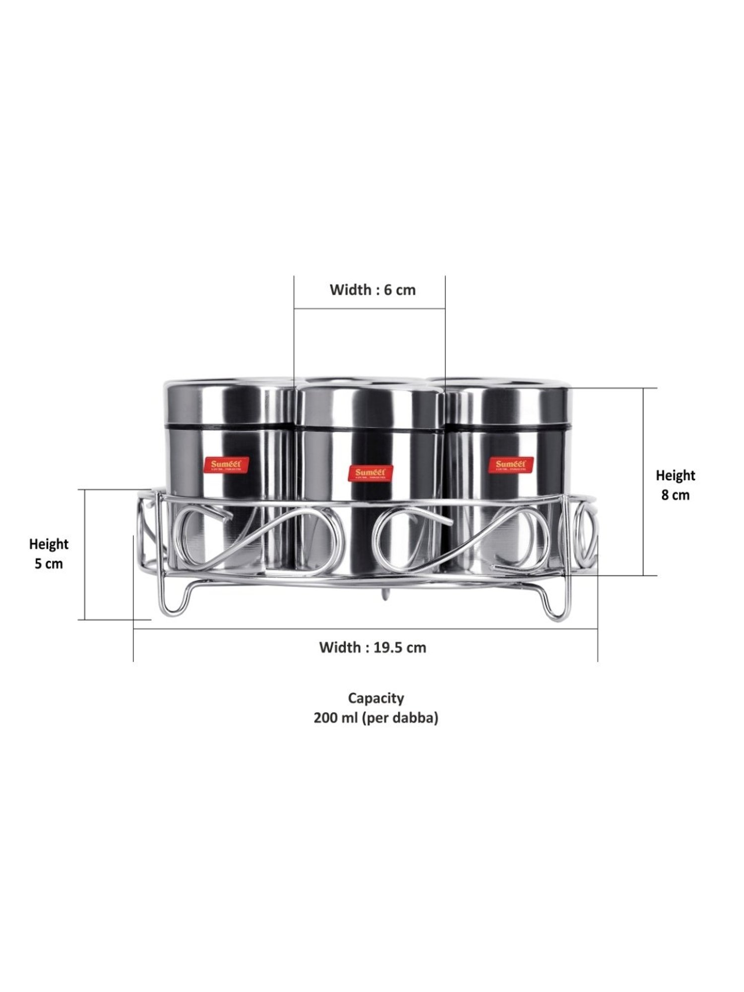 Sumeet 7in1 Stainless Steel + See through Lid Masala Stand / Dry Fruit Stand with Stand and 7 Spoons
