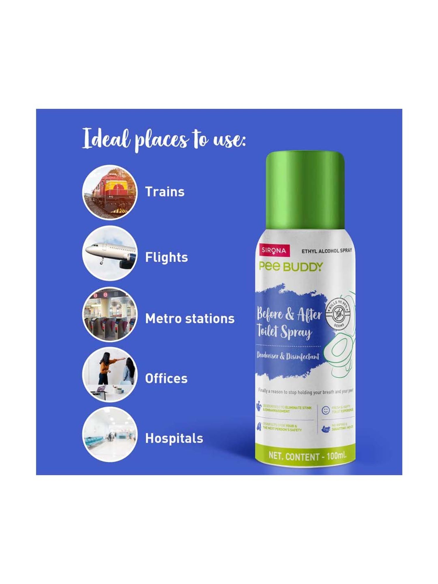 Pee Buddy Toilet Seat Deodorizer and Disinfectant Spray - 100 ml