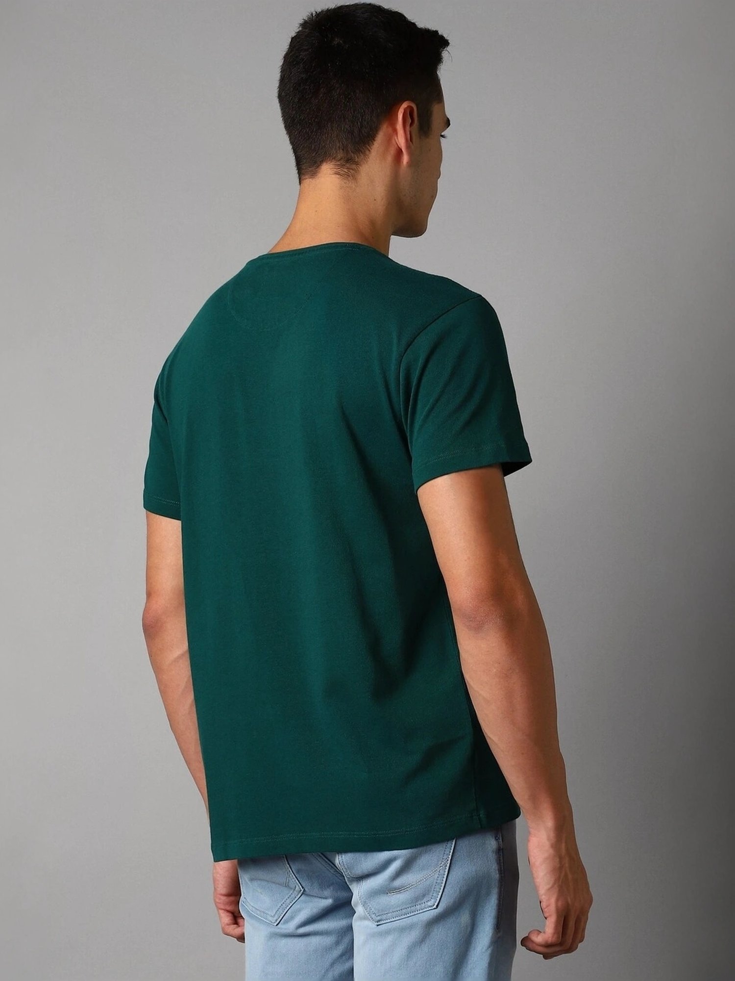 Louis Philippe Green Cotton Slim Fit Printed T-Shirt
