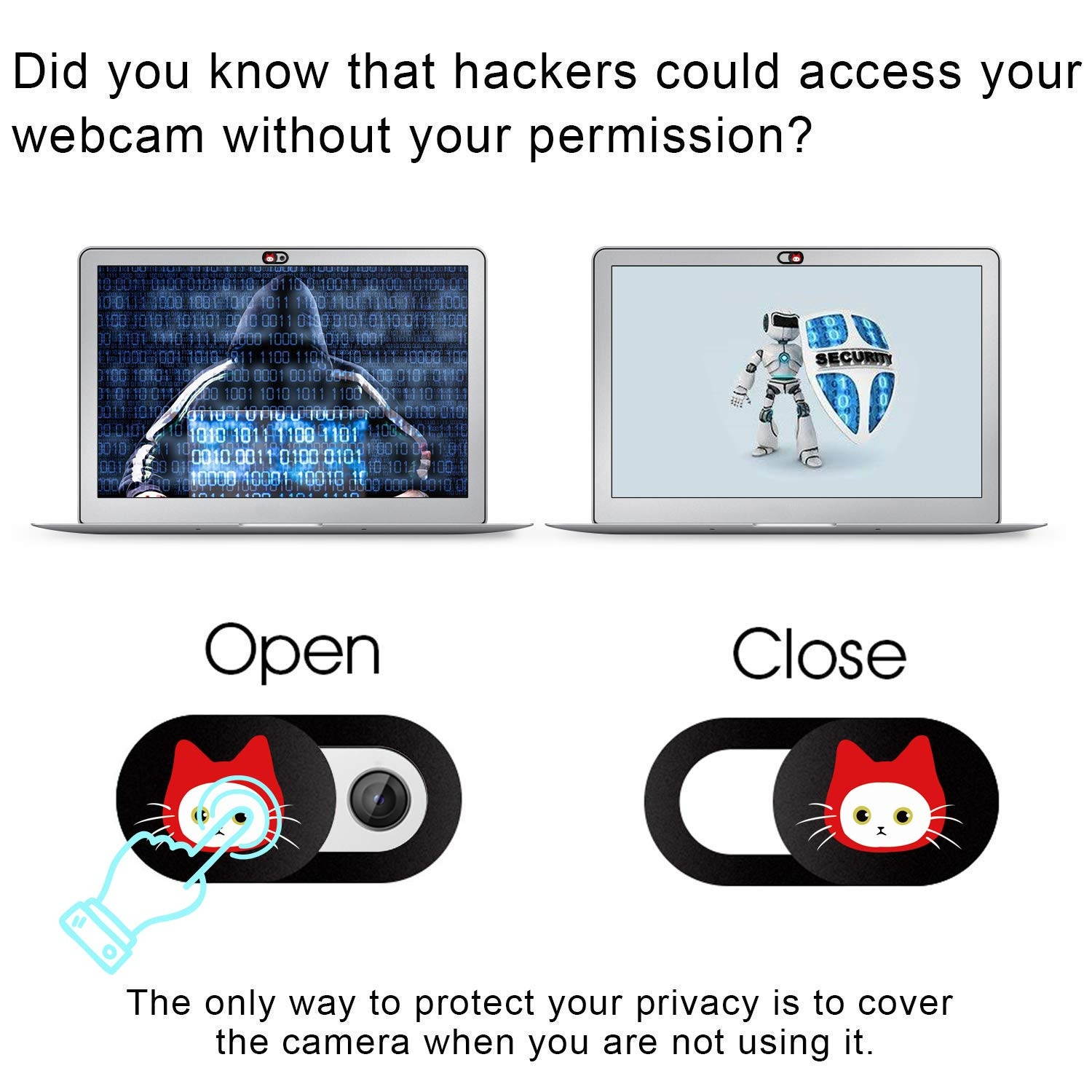 Webcam Cover Slide Ultra Thin - Cute Cat Web Camera Cover fits Laptop,Tablet,MacBook Pro,Mac Mini, Computer, Smartphone,Protect Your Privacy and Security,Strong Adhesive