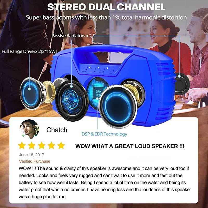 GO Bluetooth Speakers, 40H Playtime Outdoor Portable Speaker, 40W Stereo Sound Rich Bass, IPX7 Waterproof Bluetooth 5.0 Wireless Pairing,10000mAh Power Bank, for Party, Travel,Indoor(blue)