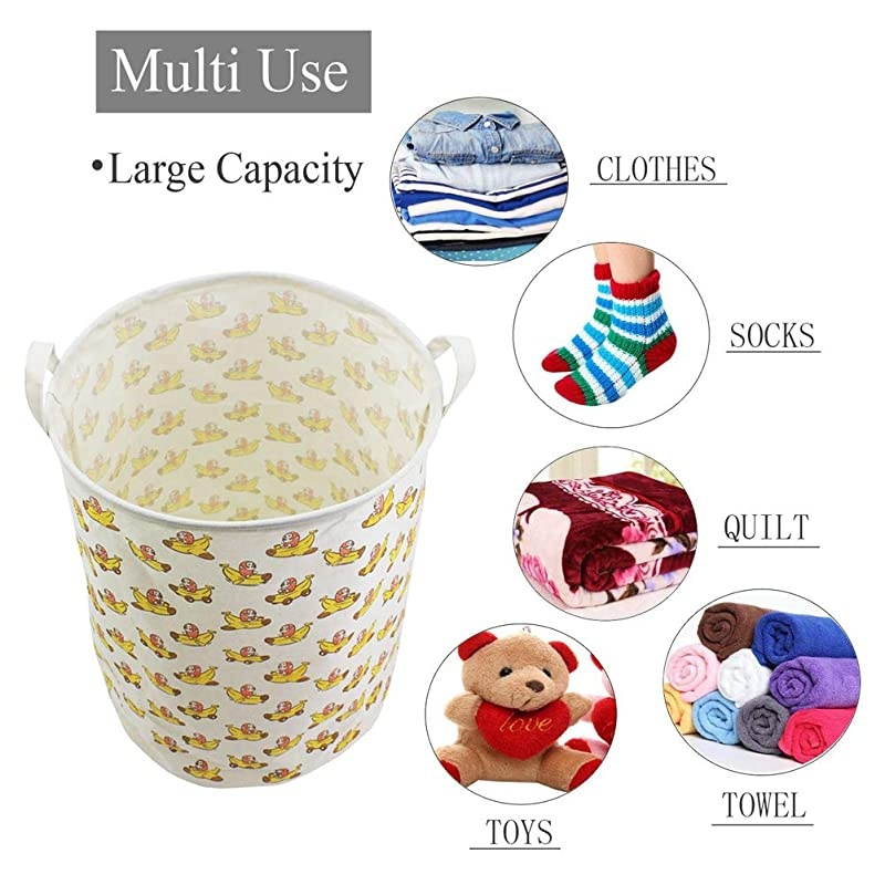 19.7" Large Cute Toy Storage Bins Organizer Round Cloth Storage Basket for Nursery Kids Baby, Canvas Foldable Laundry Hamper Bag, Collapsible Waterproof Laundry Basket Sorter (Forest Deer)