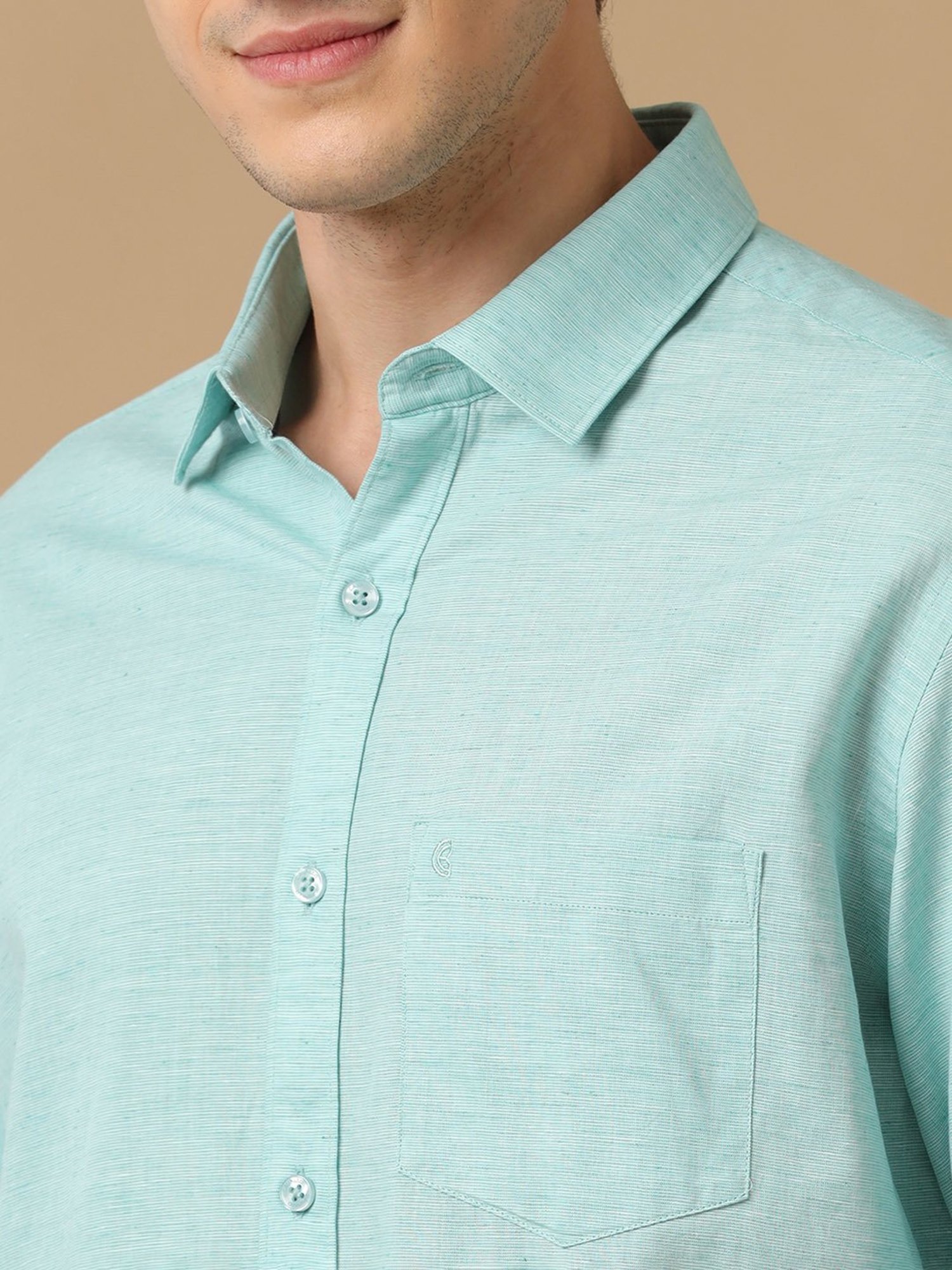 CAVALLO by Linen Club Turquoise Contemporary Fit Shirt