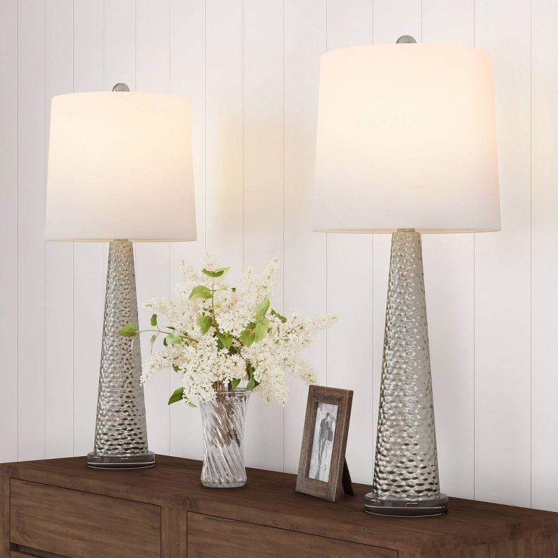 Set of 2 Contemporary Hammered Look Glass Lamps