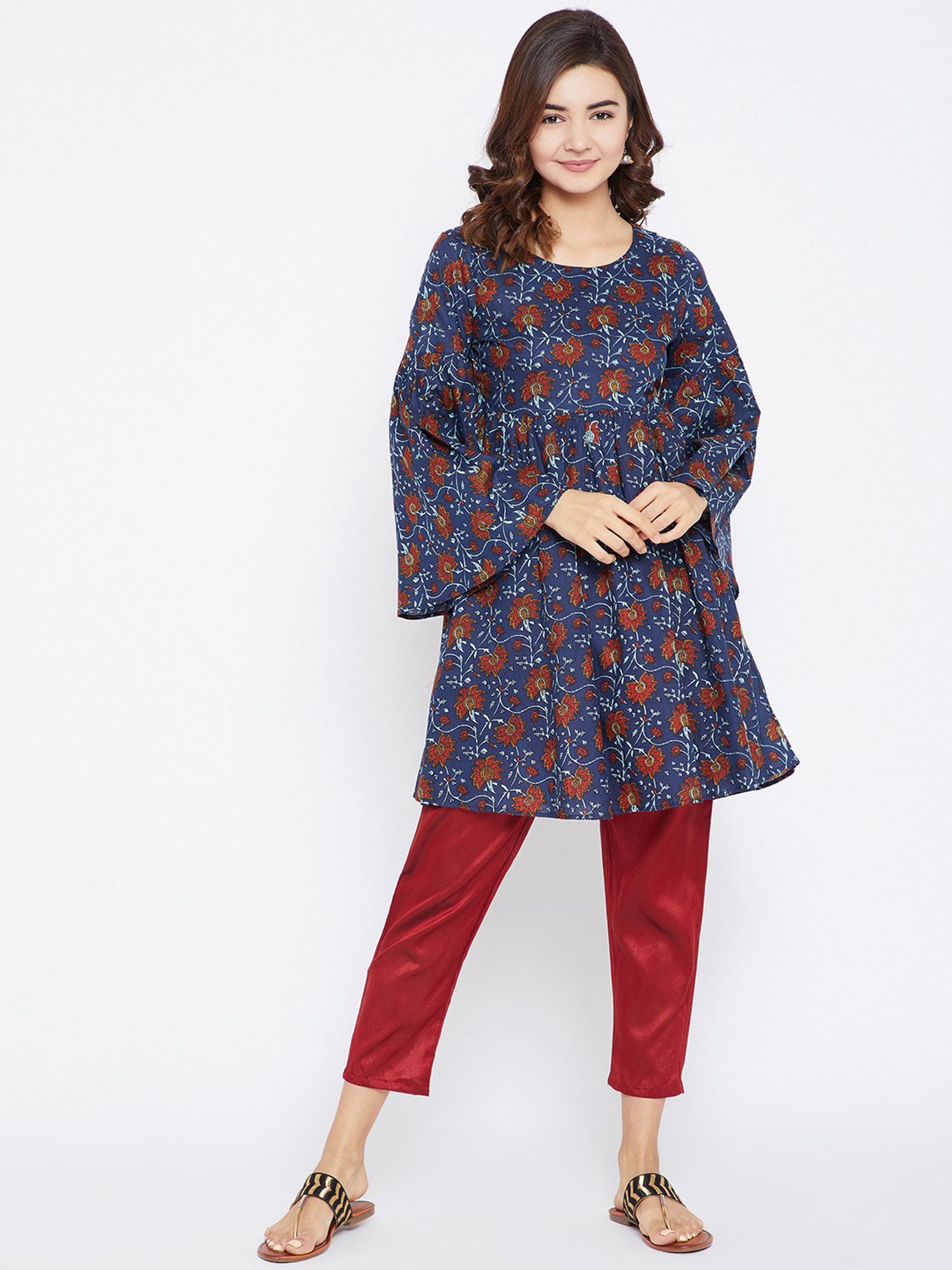 PANIT Blue Printed Fit & Flare Kurti