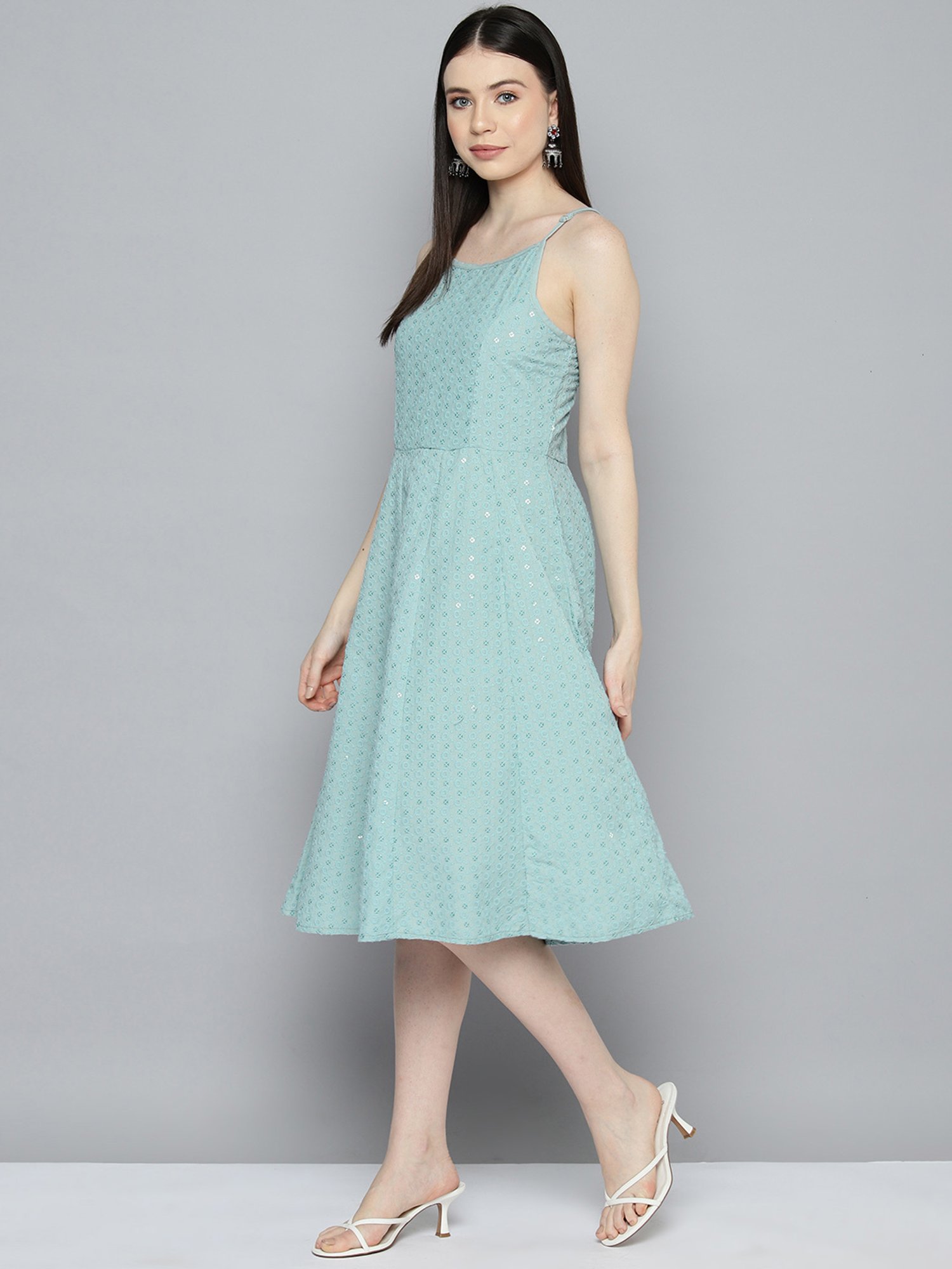 Jompers Light Blue Embroidered Ethnic Dress