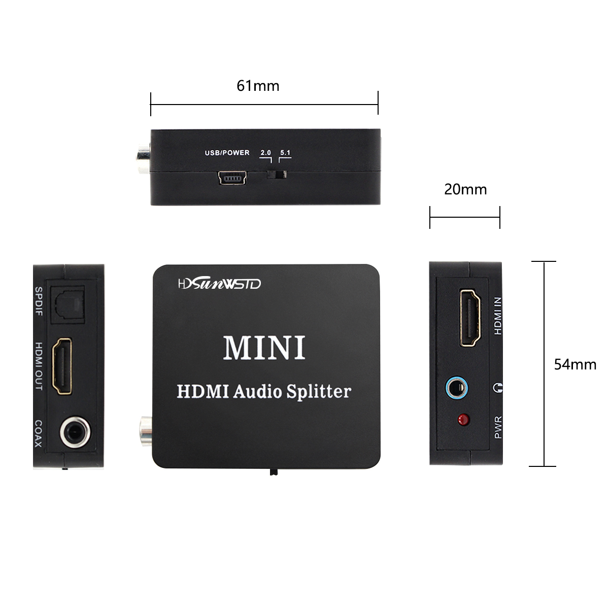 HDMI to HDMI Optical TOSLINK SPDIF + 3.5mm Stereo Audio Extractor Converter HDMI Audio Splitter Adapter - HDMI Input, HDMI + Digital Analog Audio Output 1080P