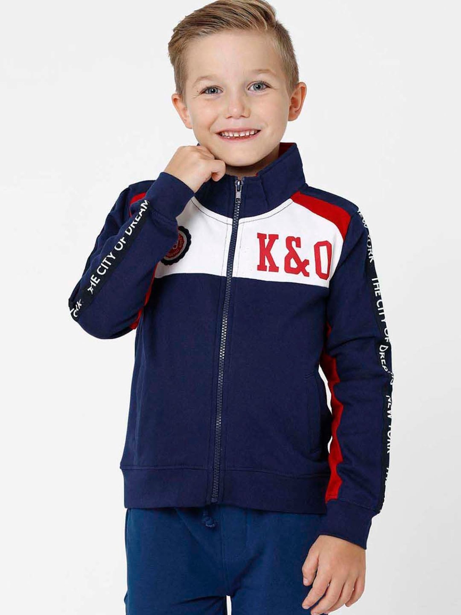 Kate & Oscar Kids Navy & White Cotton Printed Full Sleeves Sweatshirt