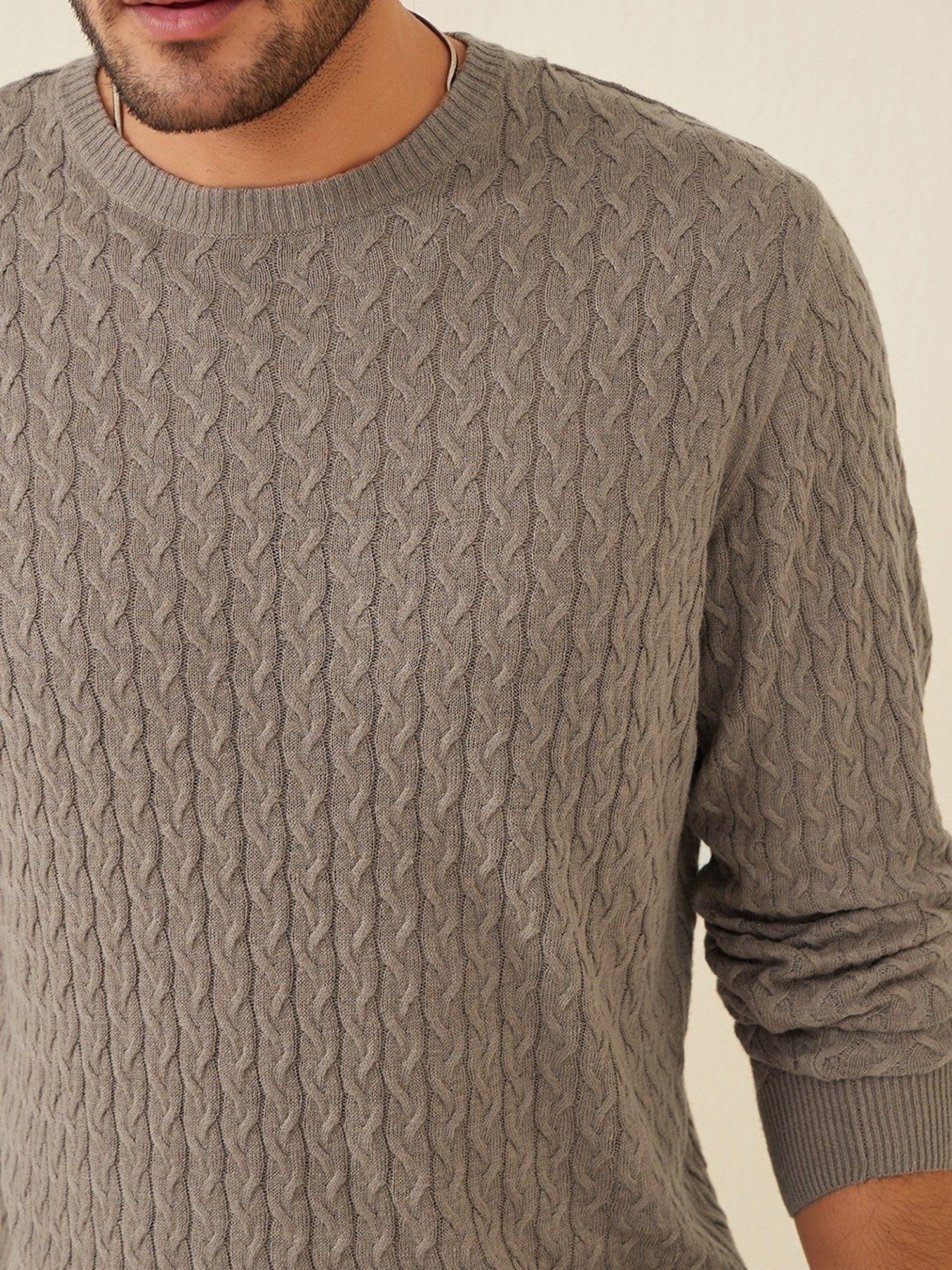 Andamen Grey Regular Fit Structure Pullover