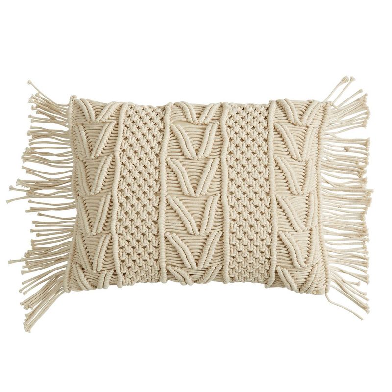 20"x15" Macrame Lumbar Throw Pillow Natural - Patina Vie