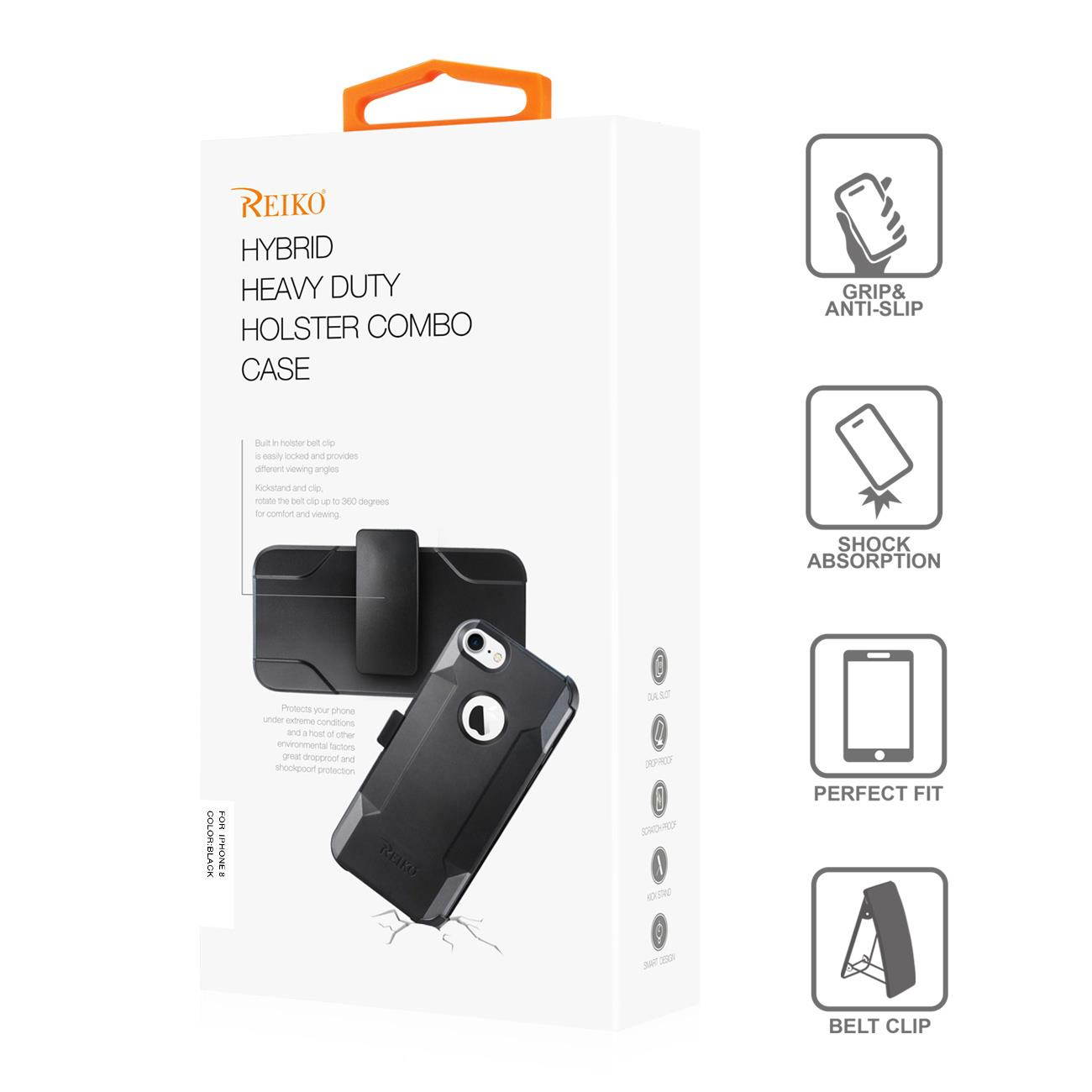 Reiko iPhone 8 3-In-1 Hybrid Heavy Duty Holster Combo Case In Black
