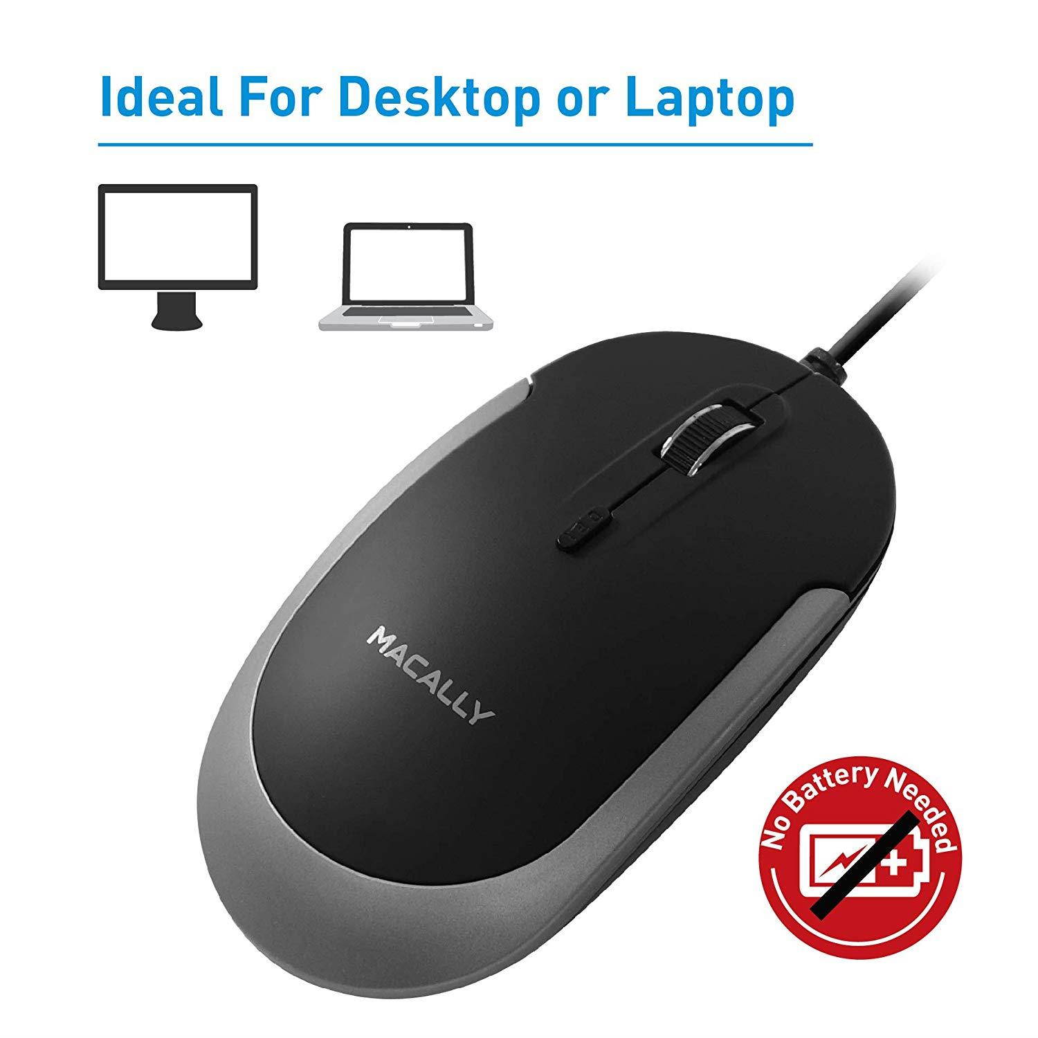 Macally Silent USB Type C Mouse Wired for Apple Mac & Windows PC Laptop/Desktop Computer | Slim & Compact Mice Design & Optical Sensor & DPI Switch 800/1200/1600/2400 | Small for Easy Travel (Black)
