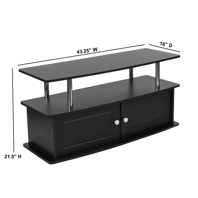 Flash Furniture Evanston Black TV Stand with Shelves, Cabinet and Stainless Steel Tubing