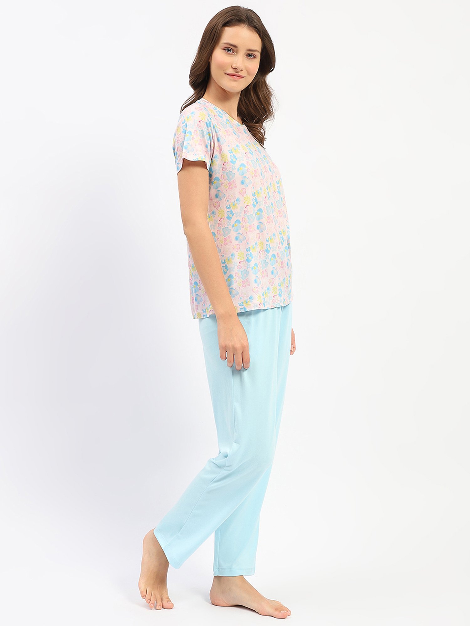 MADAME M Secret Aqua Printed T-Shirt With Pyjamas