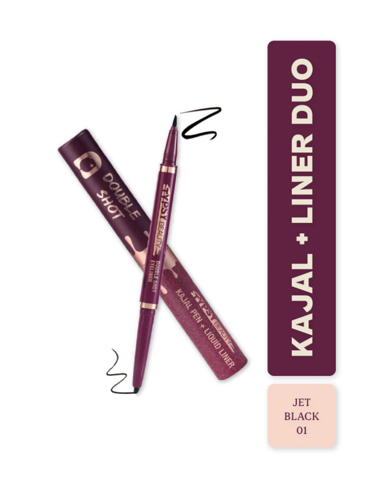 Typsy Beauty Double Shot Kajal Pen + Liquid Liner Jet Black 01 - 0.65 gm