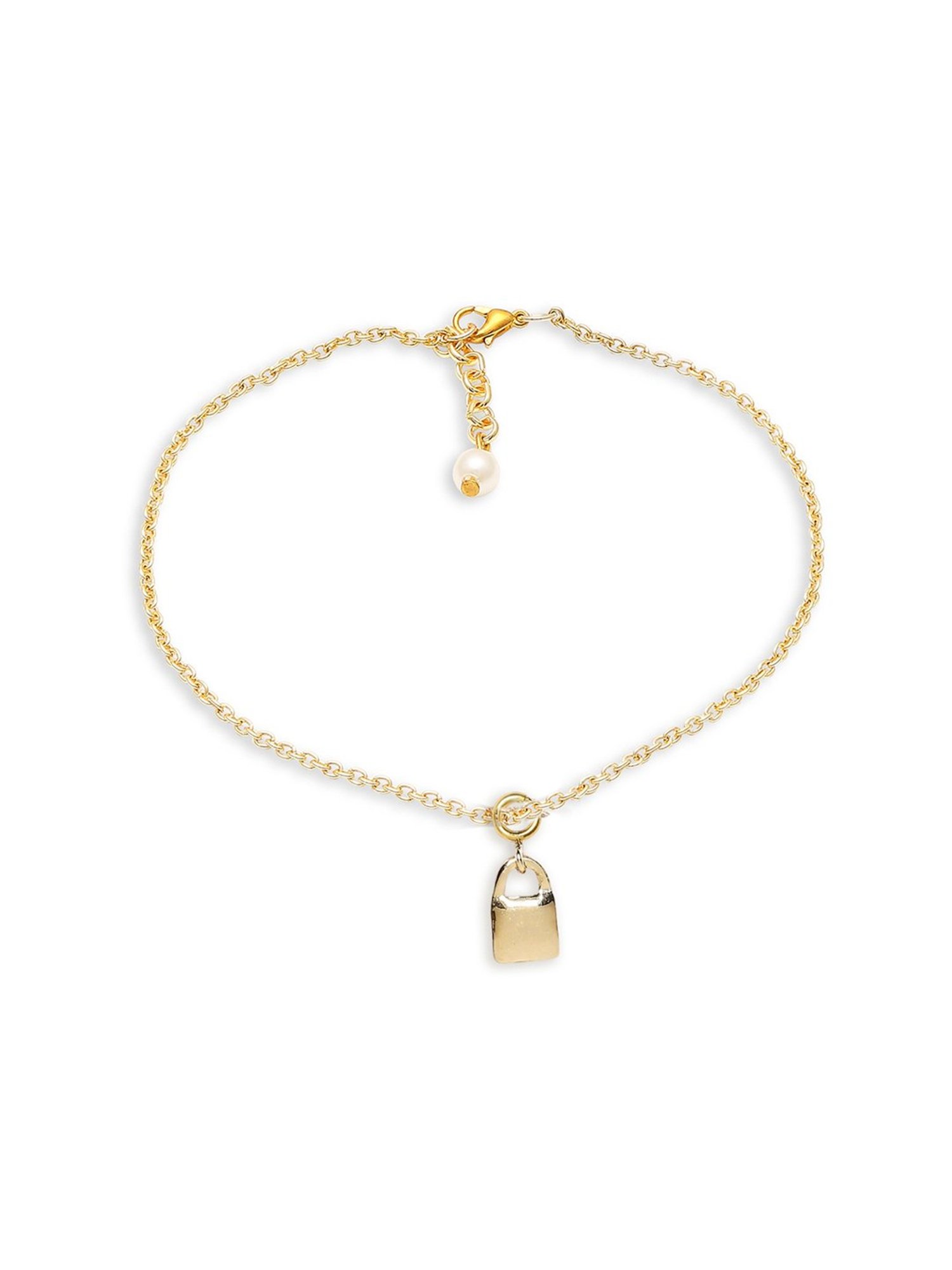 OOMPH Lock Charm Delicate Gold-Tone Fashion Stylish Latest Anklet for Women