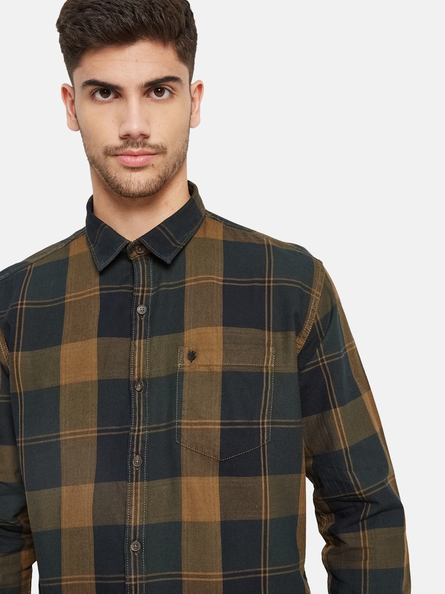 METTLE Espresso Cotton Regular Fit Checks Shirt