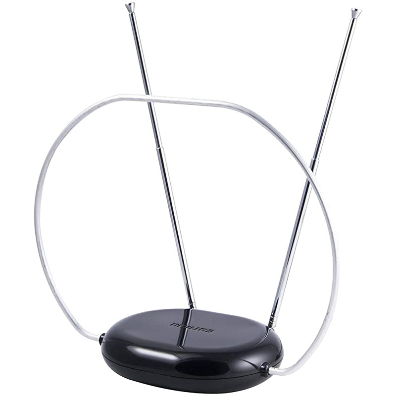 Rabbit Ears Indoor TV Antenna Dipoles and Circular Loop Tabletop Antenna Digital Smart TV Compatible HDTV Antenna 4K 1080P VHF UHF 5Ft Coaxial Cable Black SDV8201B27