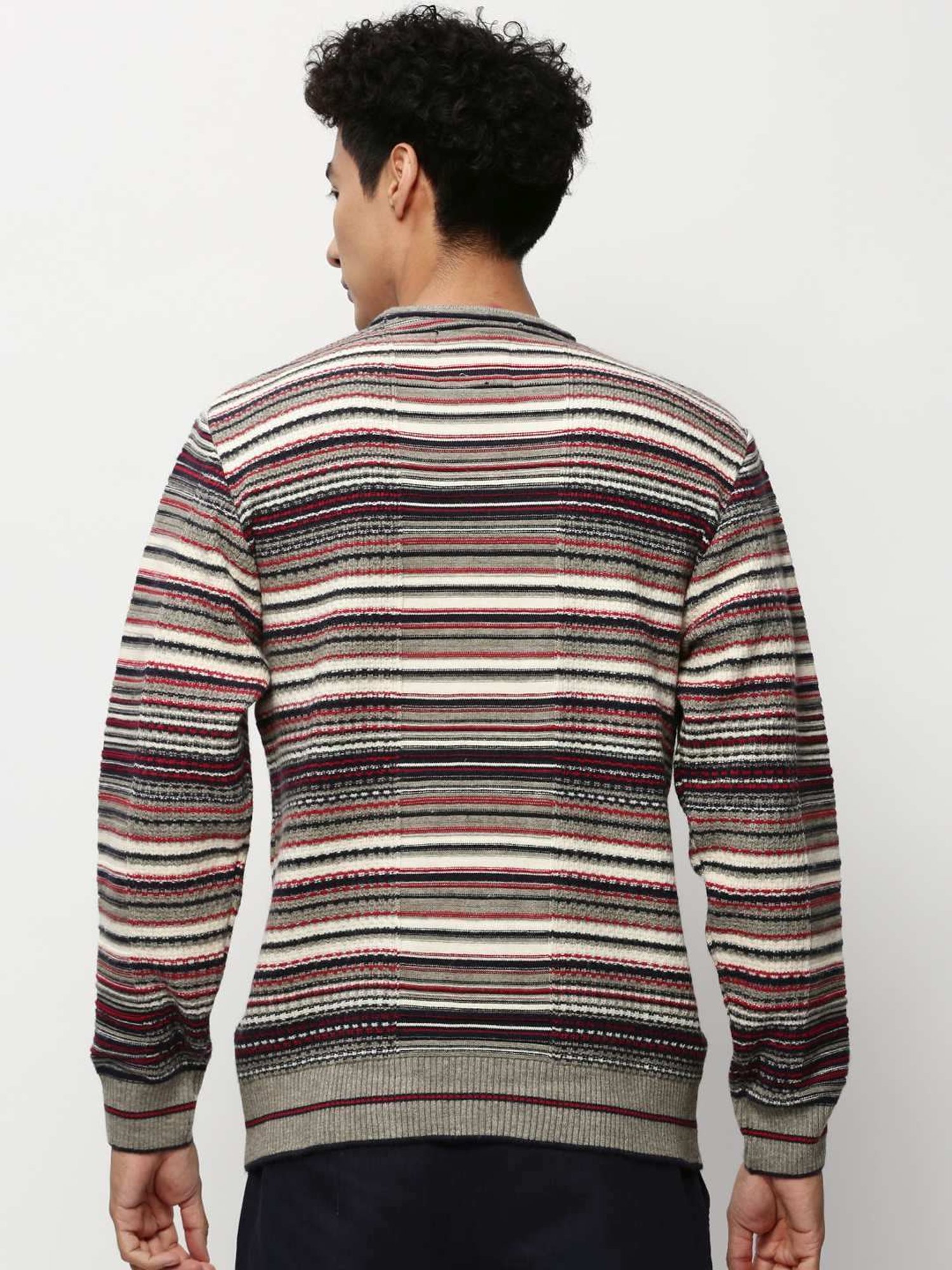 SHOWOFF Grey Slim Fit Self Pattern Sweater