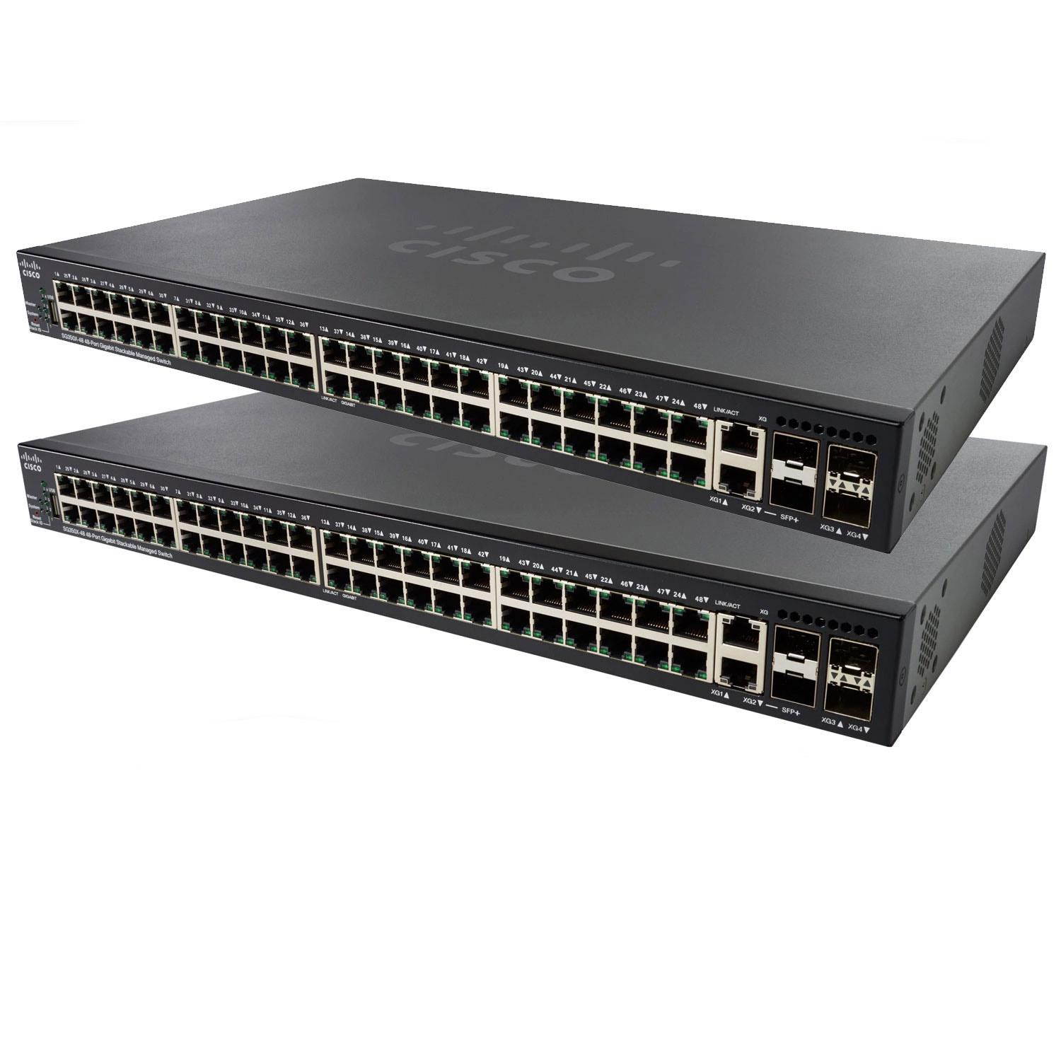 Cisco SG350X-48P-K9-NA Layer 3 Switch(2-Pack) + 96 x 6-Inch Cat6 Cables (Red)