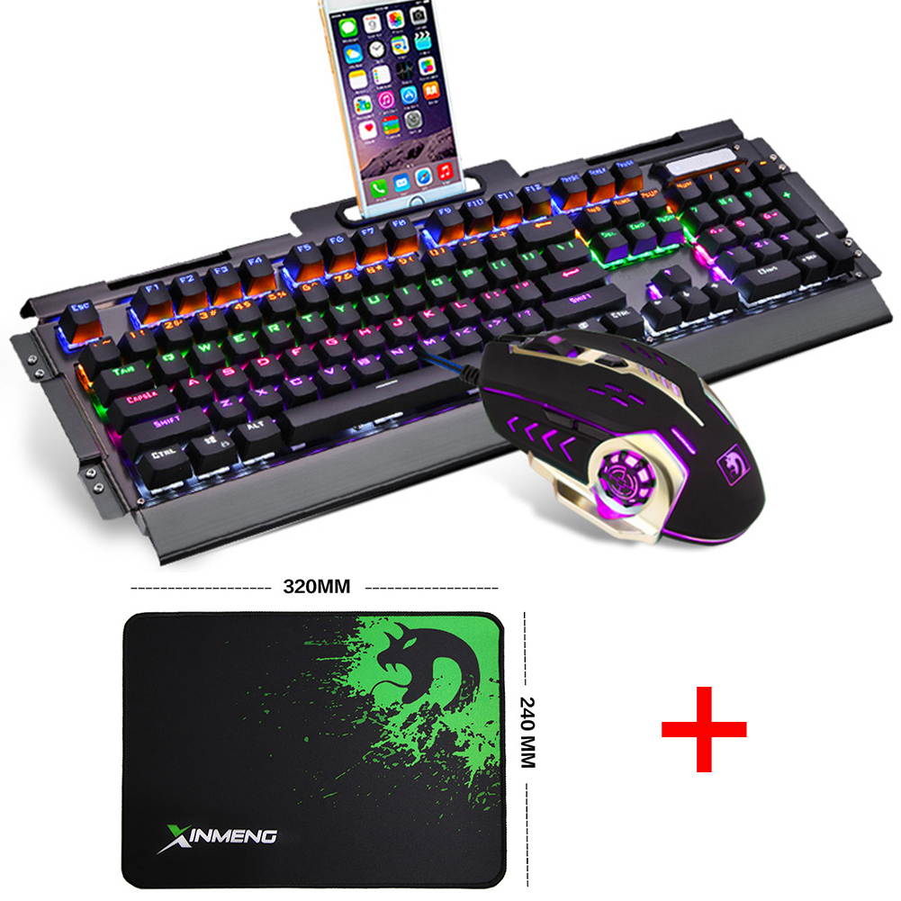 UrChoiceLtd&reg; 2017 Technology Mechanical Keyboard Colorful Rainbow LED Backlit Multimedia Ergonomic Usb Gaming Keyboard with a Phone Stand and Lighter Stand + 2400DPI Gaming Mouse For Laptop Computer