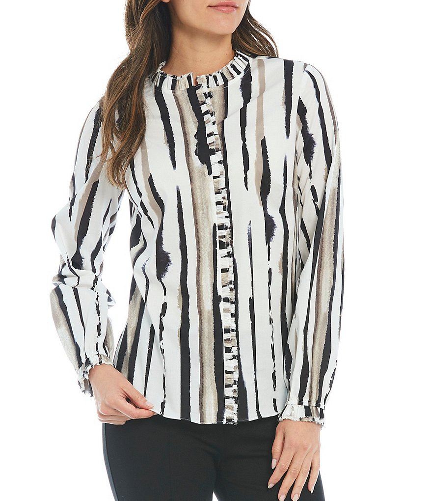 Preston & York Caroline Bow Woven V-Neck 3/4 Sleeve Blouse