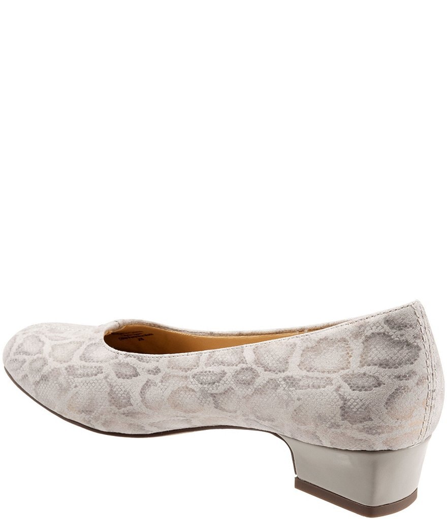 Trotters Doris Snake Print Metallic Suede Block Heel Pumps