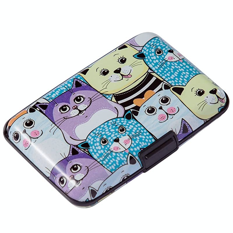 Mini RFID Aluminum Wallet Credit Cards Holder Business Card Case Metal ID Case for Men Women Color cat