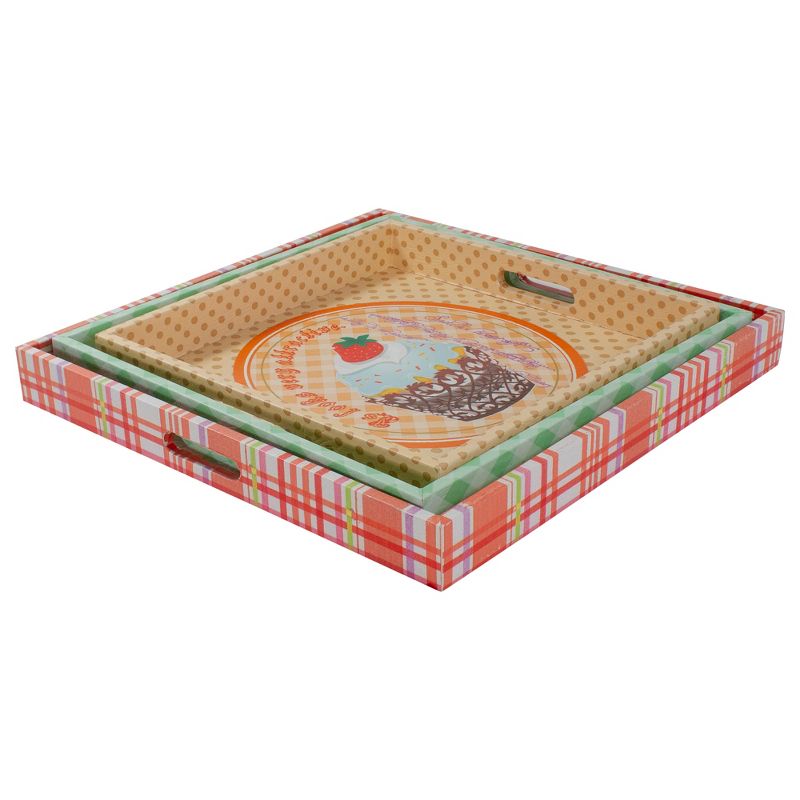 Northlight Set of 3 Cupcake Theme Square Wooden Serving Trays 16 - Green/Brown