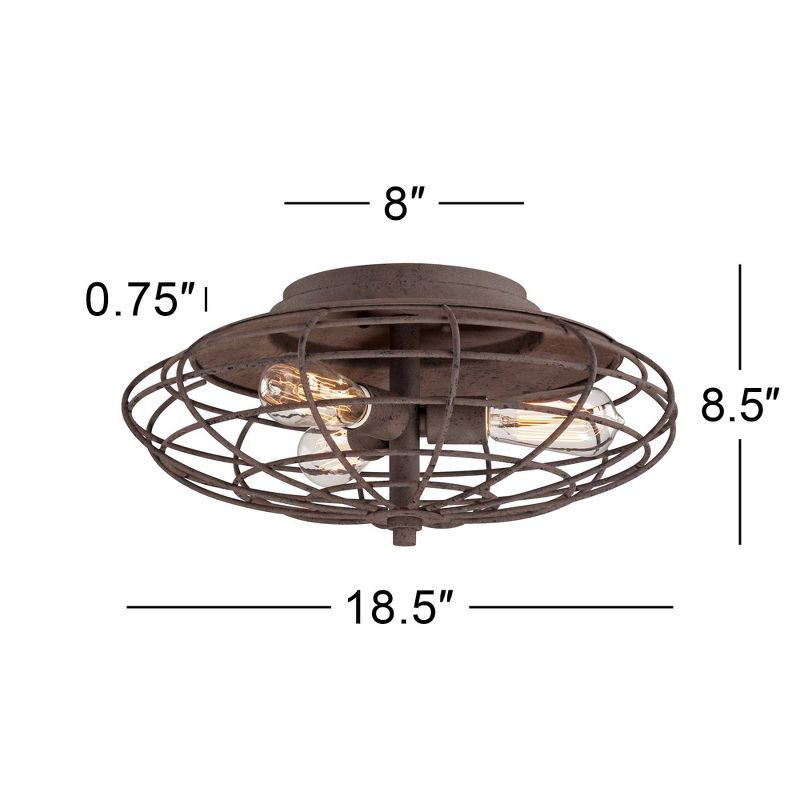 Franklin Iron Works Industrial Ceiling Light Flush Mount Fixture LED Dark Rust Caged 18 1/2" Wide 3-Light for Bedroom Kitchen