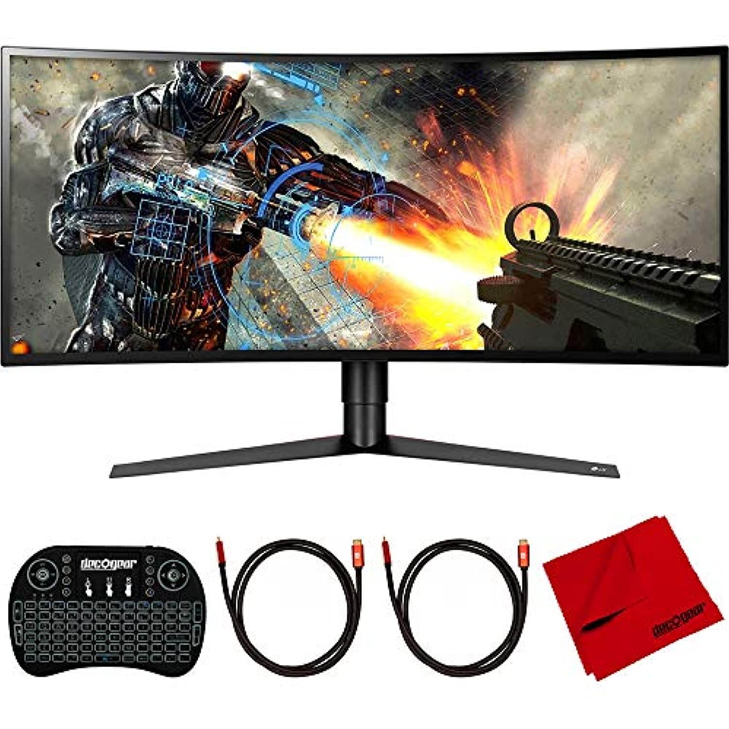 LG 34GK950F-B 34 inch UltraWide QHD Curved LED FreeSync Gaming Monitor 2018 Model Bundle with Deco Gear 2.4GHz Wireless Backlit Keyboard Smart Remote with Touchpad Mouse, 2X HDMI Cabl (E40LG34GK950FB)