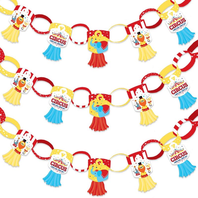 Big Dot of Happiness Carnival - Step Right Up Circus - 90 Chain Links & 30 Paper Tassels Decor Kit - Carnival Party Paper Chains Garland - 21 feet