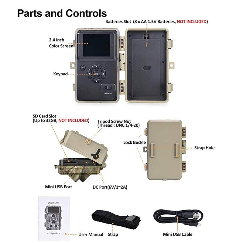Trail Camera 16MP 1080P Game Camera with No Glow Night Vision Up to 65ft 02s Trigger Time Motion Activated 24 Color Screen Waterproof Wildlife Hunting Camera