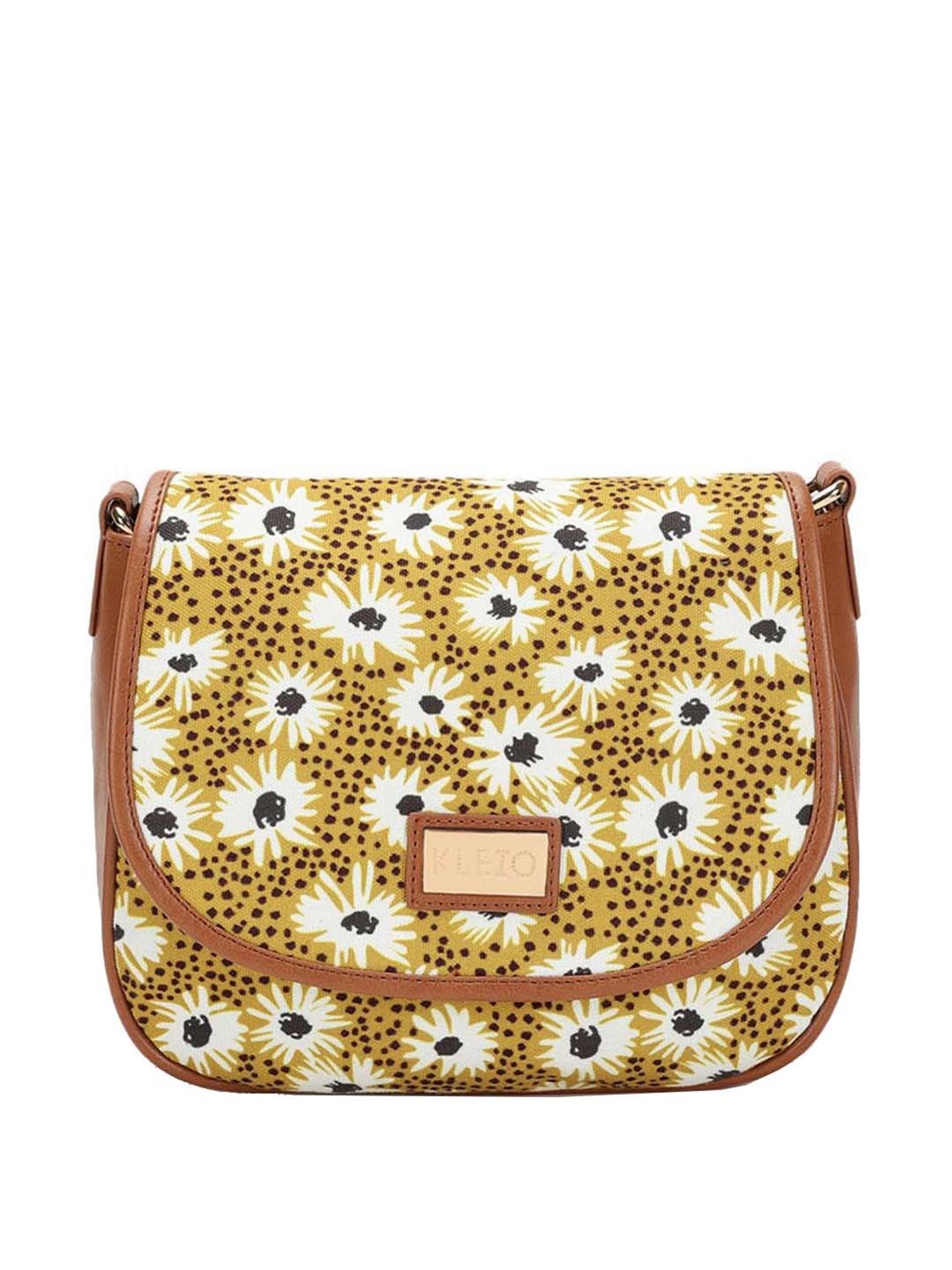 KLEIO Yellow Printed Medium Sling Handbag