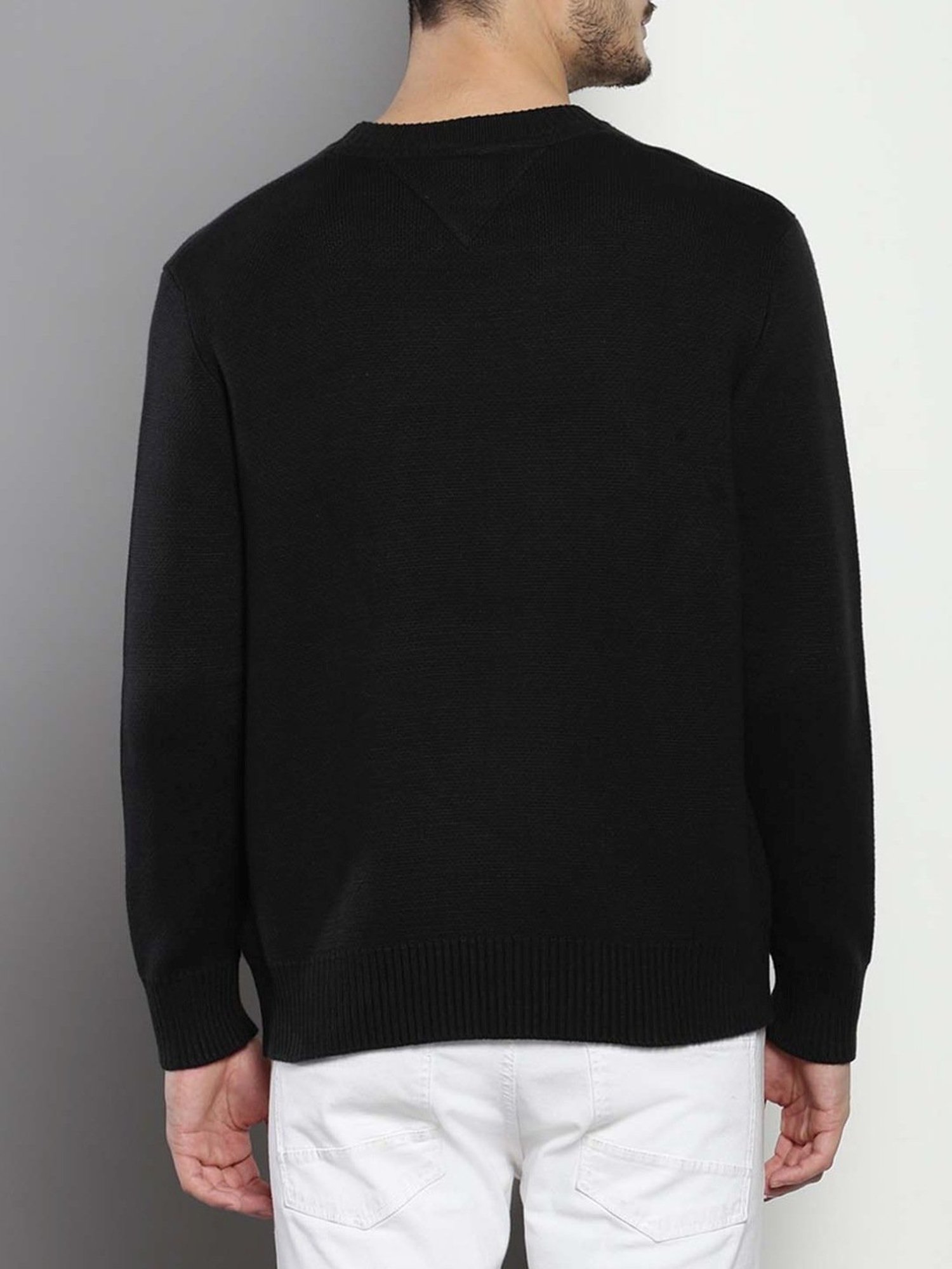 Tommy Hilfiger Black Cotton Relaxed Fit Colour Block Sweaters