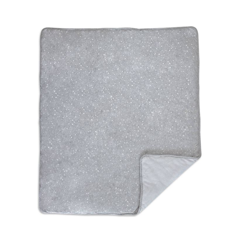 Living Textiles Baby Quilted Comforter - Metallic Stars + Gray Heathered Stripes