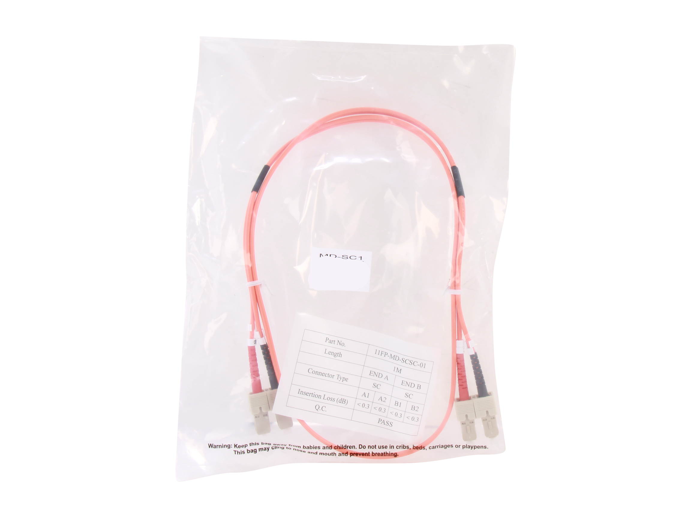 BYTECC MD-SC1 3.28 ft. SC to SC Duplex (2 Strand) Cable, Multi Mode 62.5/125 Standard Zipcore