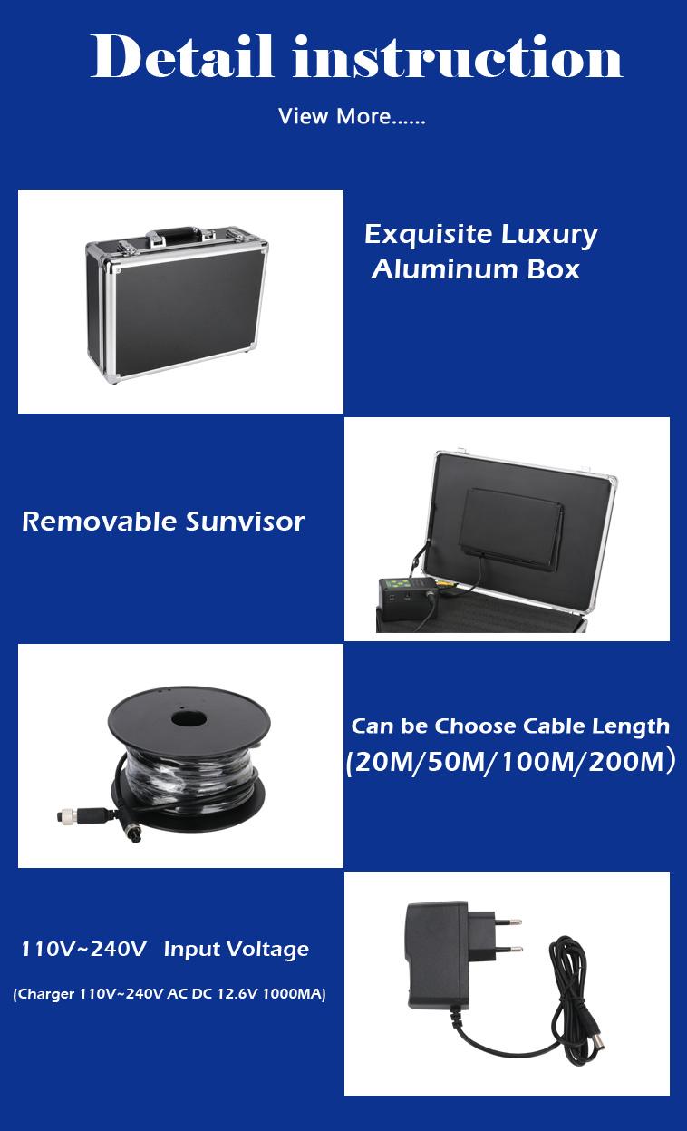 7 Inch 20m Underwater Fishing Video Camera Fish Finder IP68 Waterproof 20 LEDs 360 Degree Rotating Dome  Rotating Panoramic viewing Camera