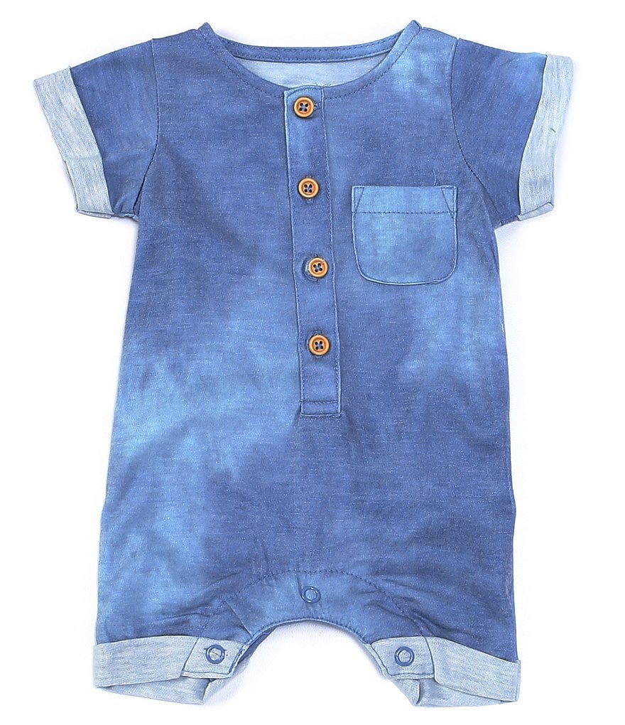 First Wave Baby Boys Newborn-9 Months Short Sleeve Button Front Tie-Dye Romper