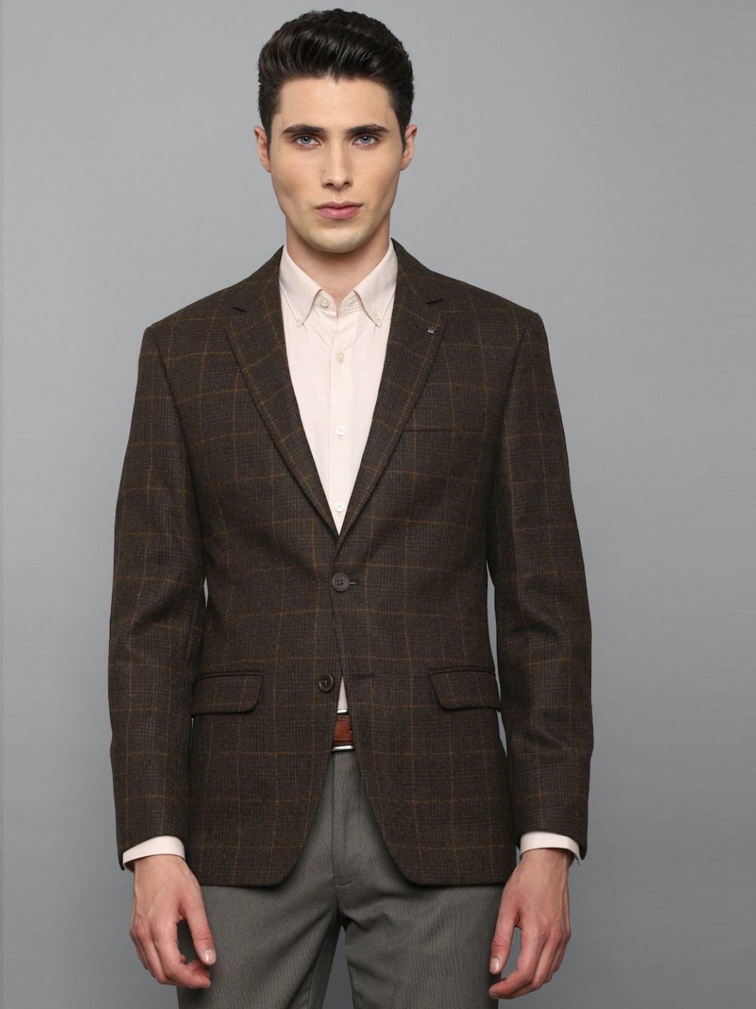 Louis Philippe Brown Regular Fit Checks Blazer