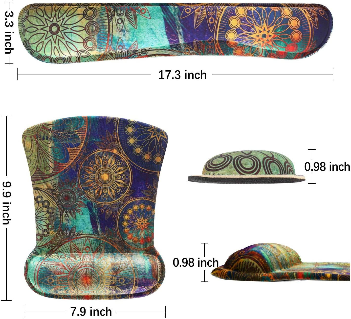 Keyboard Pad Wrist Rest Mouse Pad, ToLuLu Gel Ergonomic Mouse Pads Wrist Support for Computer Laptop Home Office, Mousepad Keyboard Wrist Support Memory Foam for Easy Typing Pain Relief, Mandala Arts