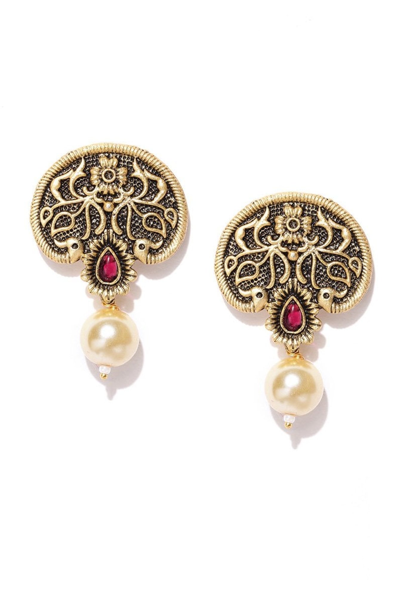 Panash Golden Copper Textured Drop Earrings