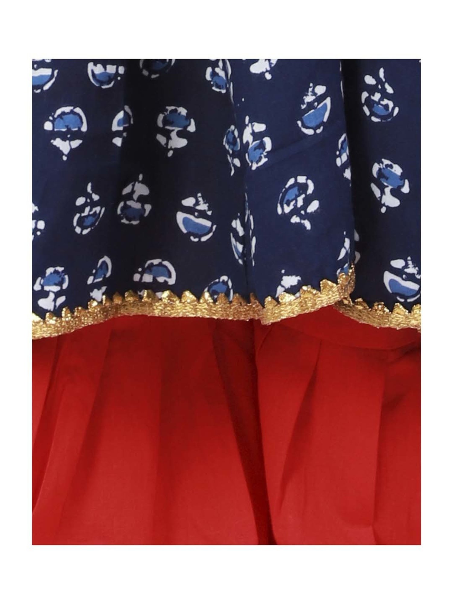 Ahhaaaa Kids Blue & Red Cotton Floral Print Anarkali Set