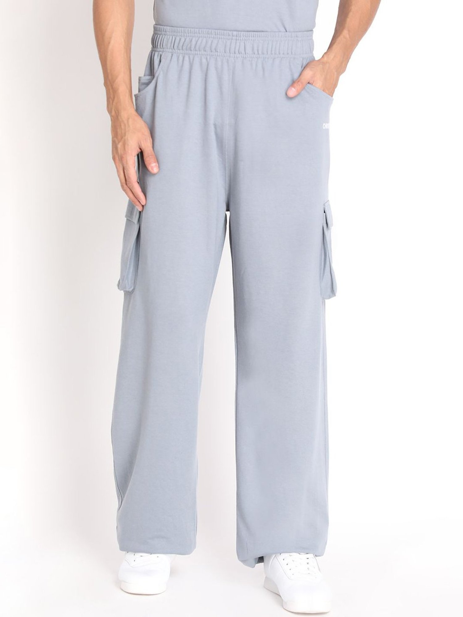Chkokko Slate Grey Cotton Relaxed Fit Track Pants