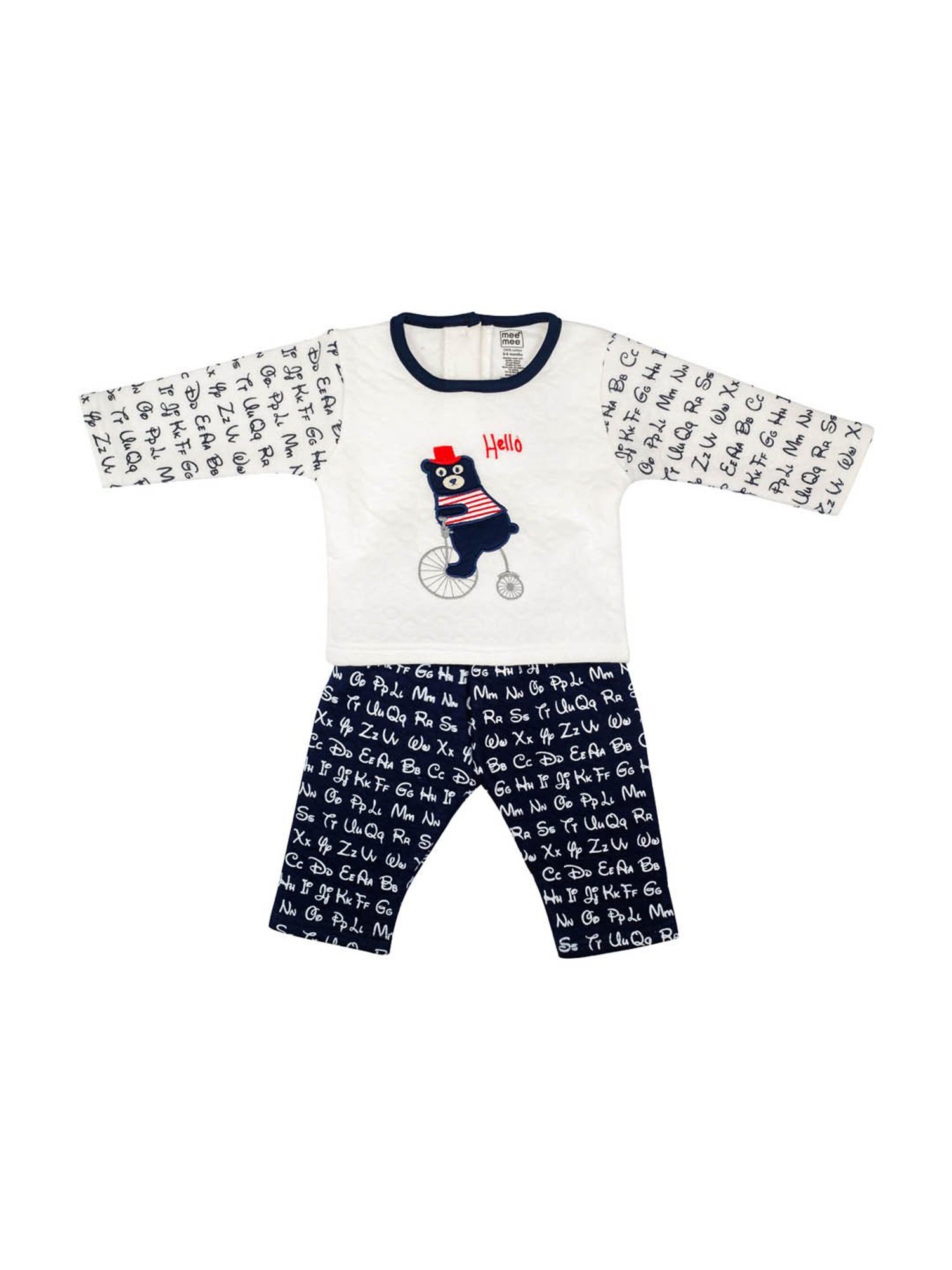 Mee Mee Kids White & Navy Printed T-Shirt with Pants