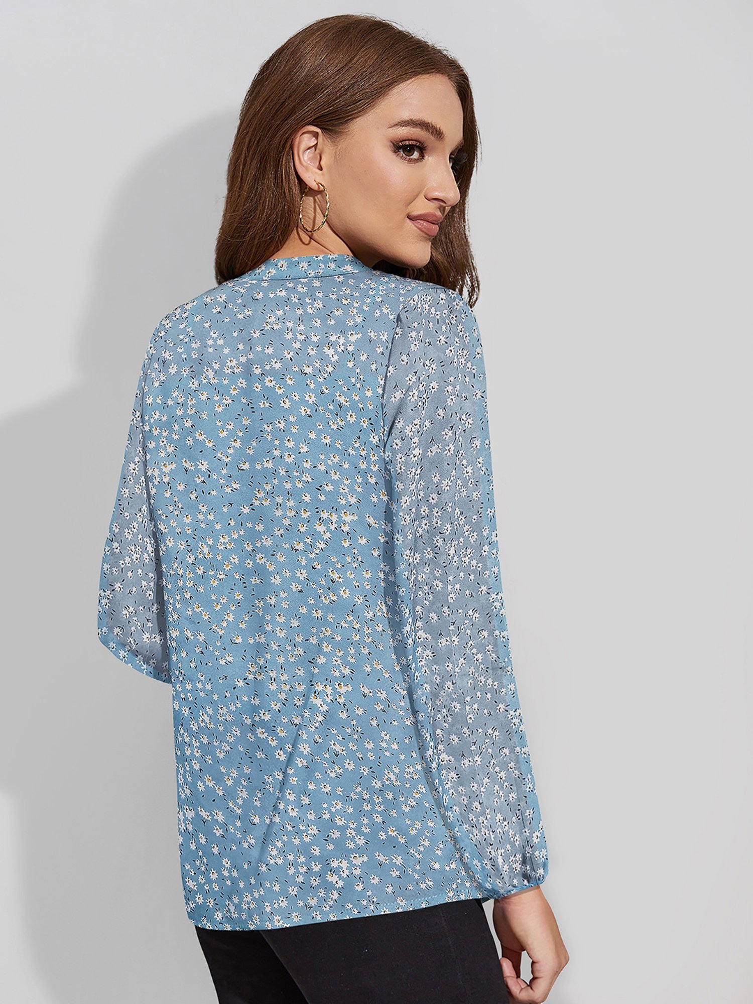 KERI PERRY Sky Blue Floral Print Top